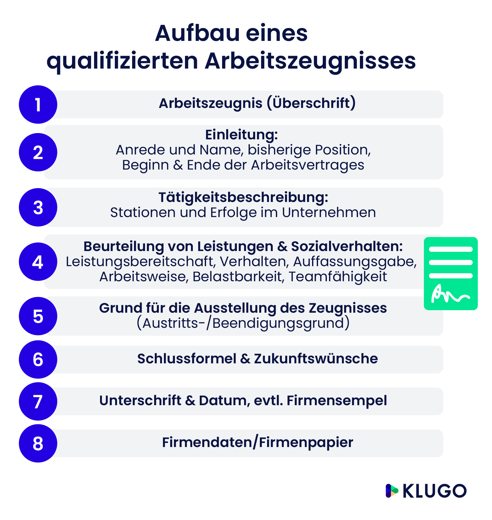 Aufbau Und Inhalt Eines Arbeitszeugnisses | KLUGO