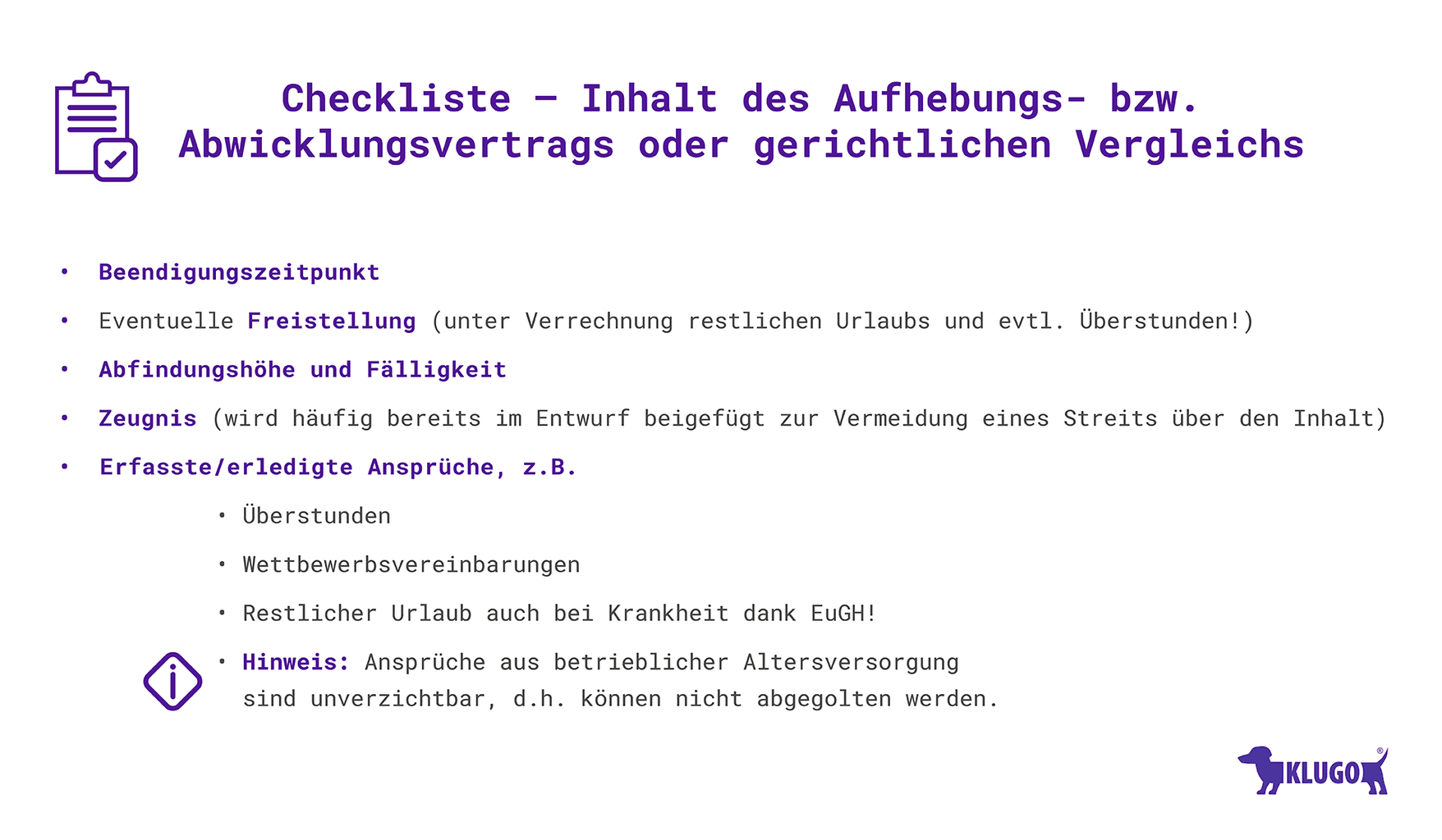 Formulierungsbeispiele und Muster für den Aufhebungsvertrag | KLUGO